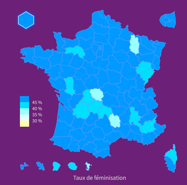 Carte de répartitions des chirurgiens-dentistes femmes en France